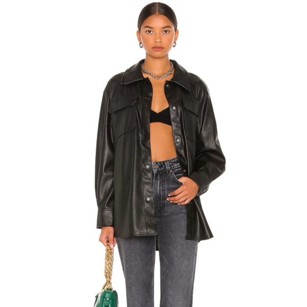 Zara Black Leather Shirt Oversized Modern Silhouette Size L